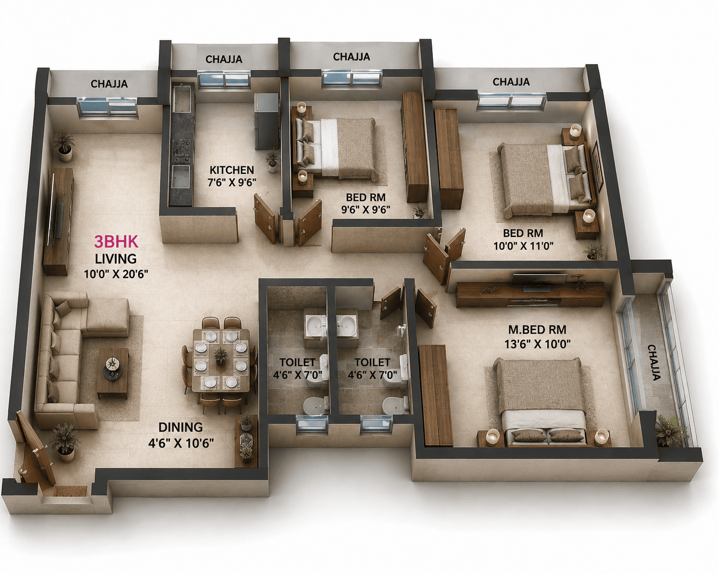 3 BHK Floor Plan